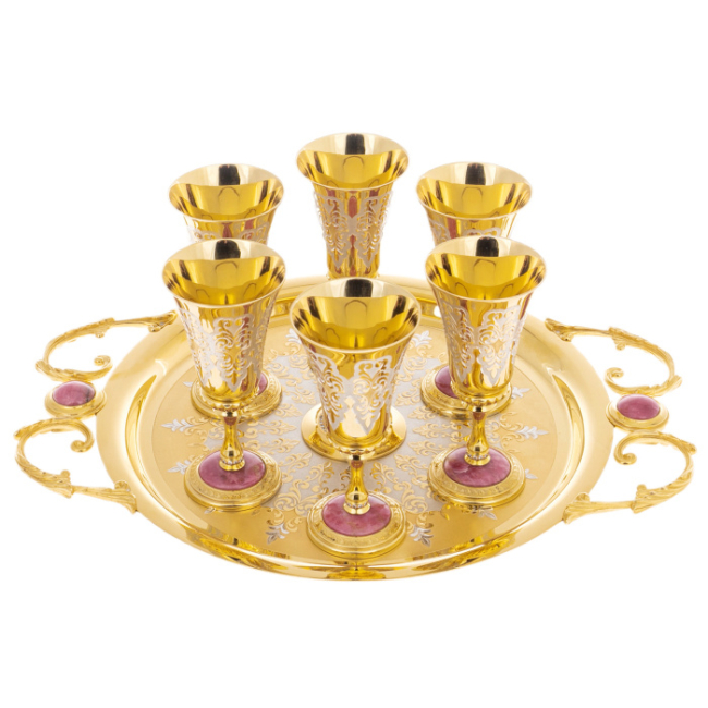 Набор для водки  на 6 персон "Праздничный" с родонитом, Златоуст