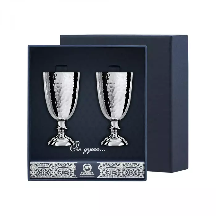 Серебряный набор рюмок "№1" кованый, на 2 персоны - артикул: AK01590 | Мосподарок 