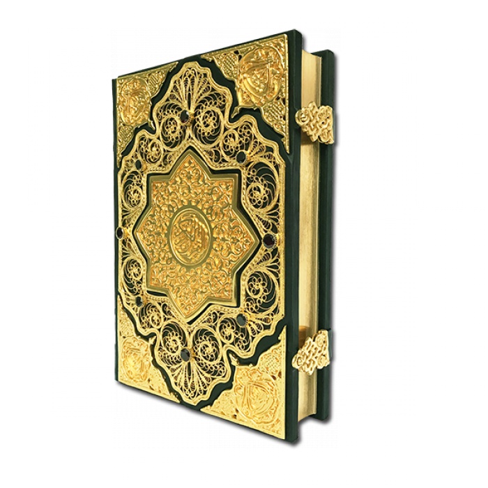 Коран с филигранью (золото), литьем и гранатами в замшевой шкатулке - артикул: 800110 | Мосподарок 