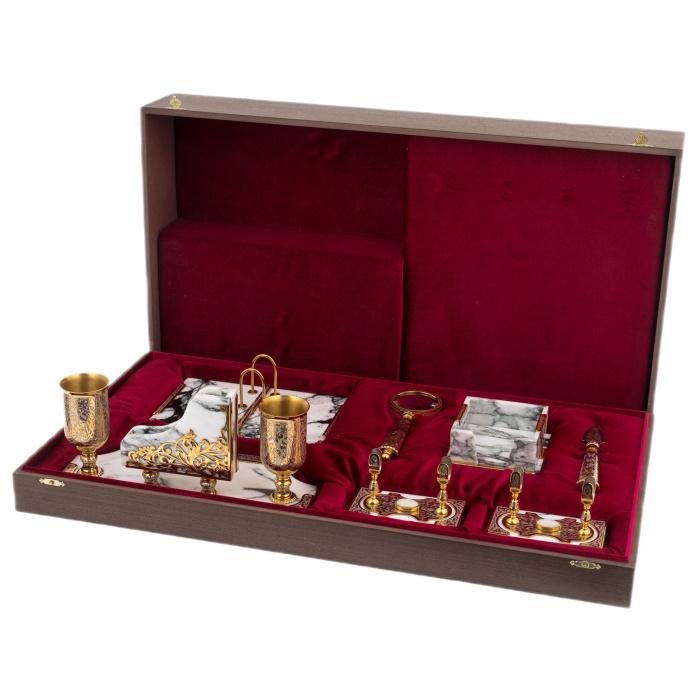 Набор настольный из белой яшмы "Имперский" Златоуст - артикул: 301362 | Мосподарок 