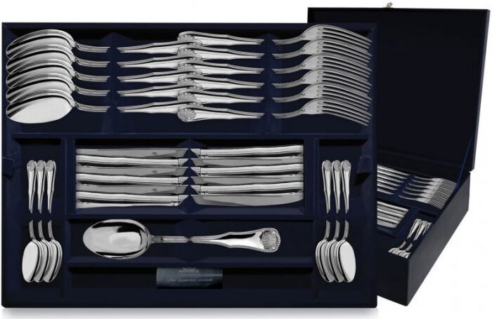 Серебряный столовый набор "Визит": вилка, ложка, нож, чайная ложка, на 6 персон - артикул: AK01199 | Мосподарок 