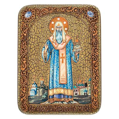 Подарочная икона "Святой Алексий, Митрополит Московский" на мореном дубе