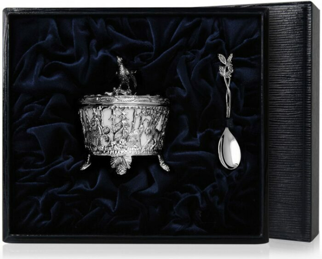 Серебряная солонка "Охотничья-Глухарь" с чернением Серебряная солонка "Охотничья-Глухарь" с чернением