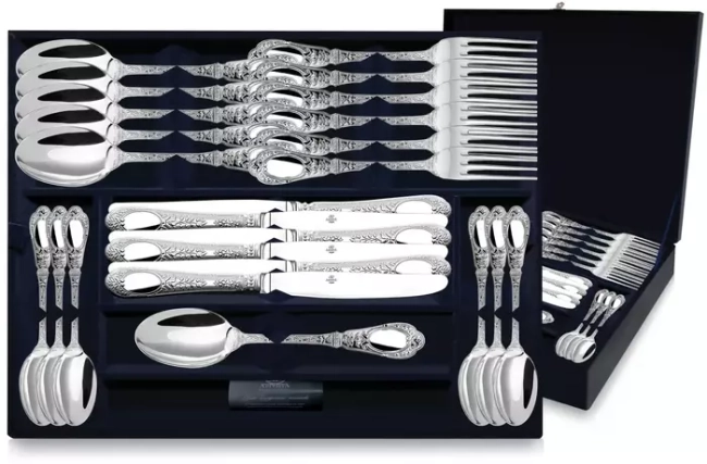 Серебряный столовый набор "Фамильный": вилка, ложка, нож, чайная ложка, на 12 персон, 48 предметов Серебряный столовый набор "Фамильный": вилка, ложка, нож, чайная ложка, на 12 персон, 48 предметов