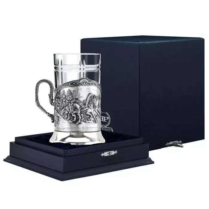 Серебряный подстаканник "Тройка"  с чернением - артикул: AK01588 | Мосподарок 