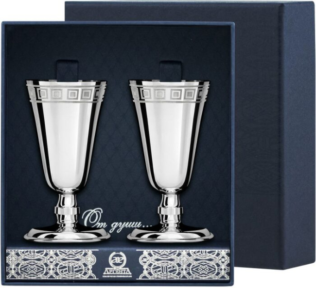 Набор рюмок для водки из серебра №4 с рисунком "Квадрат" на 2 персоны