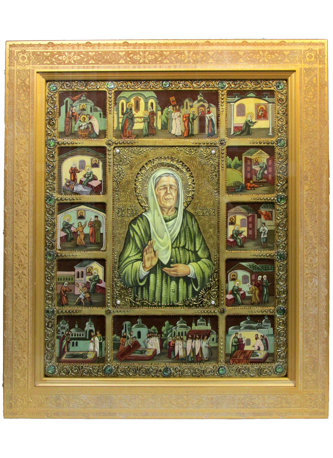 Живописная икона "Блаженная старица Матрона Московская" с житийными сценами на кипарисе - купить в Москве | Мосподарок 