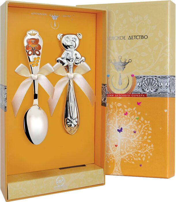 Набор серебряный для малышей КД "Медвежонок" с эмалью, 2 предмета - артикул: AK01501 - стоимость: 26 300 руб. Набор серебряный для малышей КД "Медвежонок" с эмалью, 2 предмета - артикул: AK01501 | Мосподарок