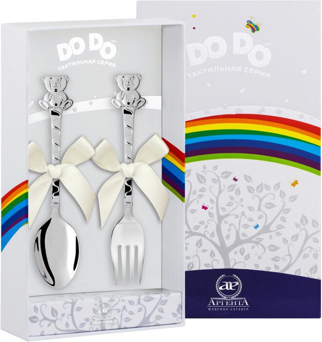 Набор детских серебряных столовых приборов DODO "Медведь" 2 предмета - артикул: AK01480 | Мосподарок 