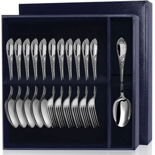 Серебряный десертный набор "Престиж": вилка и ложка, на 6 персон Серебряный десертный набор "Престиж": вилка и ложка, на 6 персон