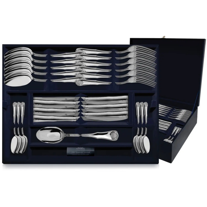 Серебряный столовый набор "Визит": вилка, ложка, нож, чайная ложка, на 12 персон - артикул: AK01207 - стоимость: 839 000 руб. Серебряный столовый набор "Визит": вилка, ложка, нож, чайная ложка, на 12 персон - артикул: AK01207 | Мосподарок