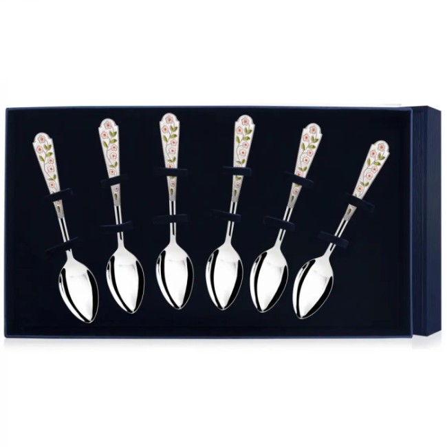 Набор из 6 серебряных чайных ложек "Лето - Ромашка"