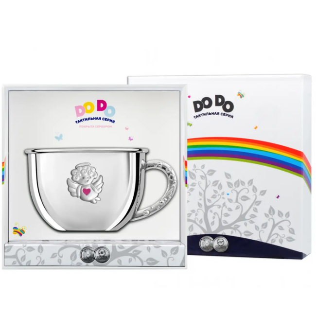 Посеребренная бульонница детская "Ангел" с розовой с эмалью, на 1 персону Посеребренная бульонница детская "Ангел" с розовой с эмалью, на 1 персону