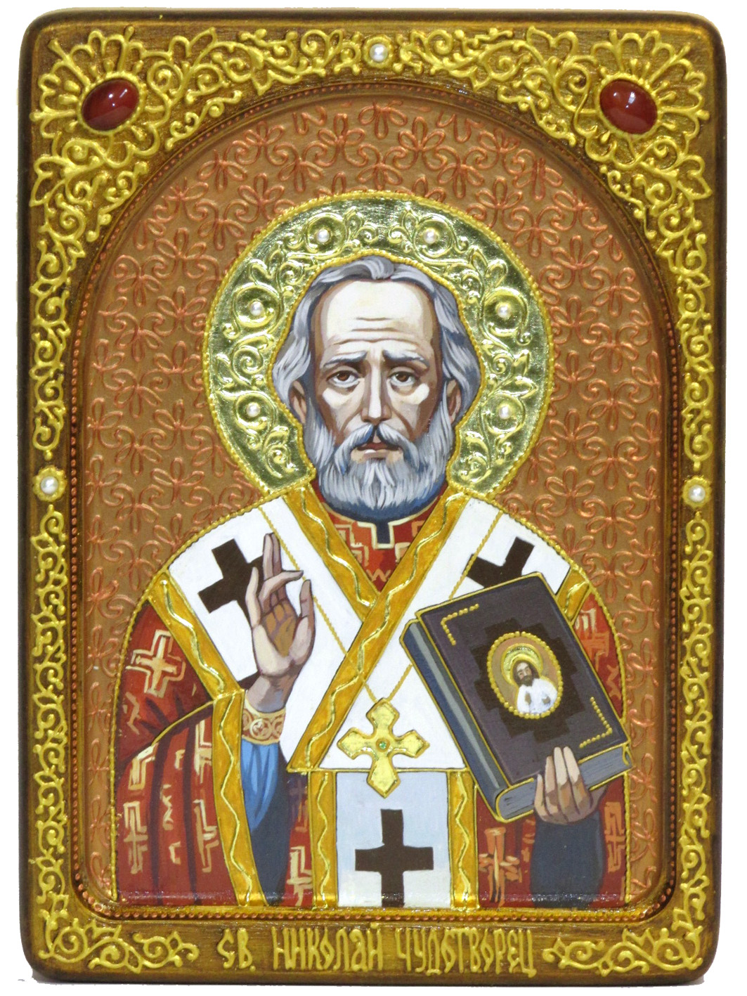 Живописная икона "Святитель Николай, архиепископ Мир Ликийский (Мирликийский)", чудотворец в киоте - купить в Москве | Мосподарок 