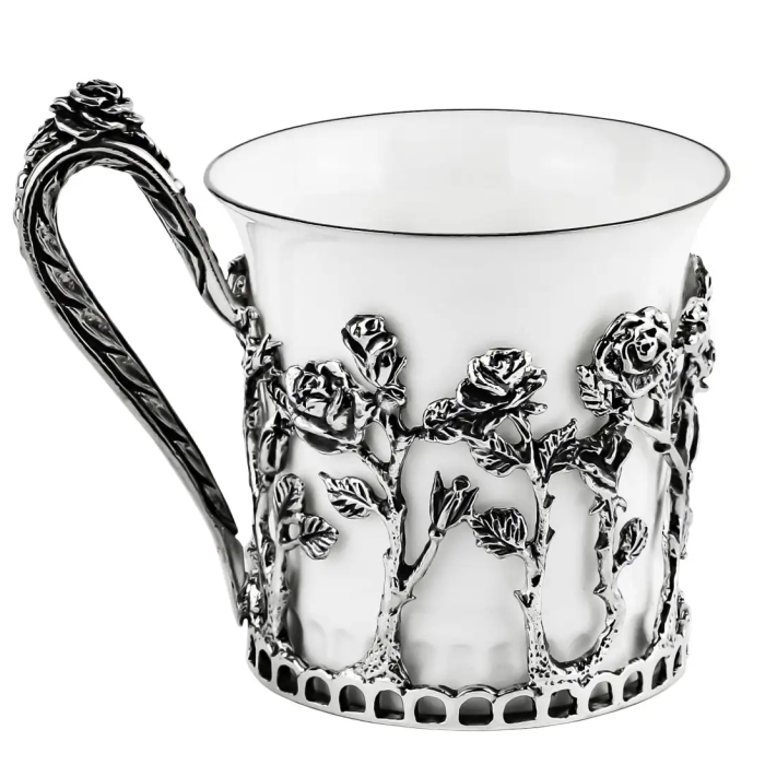 Набор для кофе из фарфора и серебра "Розалия": ложка, чашка, на 1 персону - артикул: AK01863 - стоимость: 40 500 руб. Набор для кофе из фарфора и серебра "Розалия": ложка, чашка, на 1 персону - артикул: AK01863 | Мосподарок