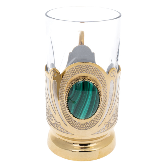 Подстаканник "Украшенный" с малахитом, Златоуст - артикул: 301134 | Мосподарок 