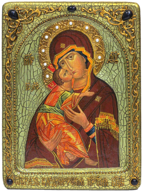 Живописная икона "Образ Владимирской Божьей Матери" на кипарисе