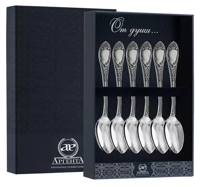 Серебряный набор чайных ложек "Престиж" с чернением - артикул: AK01670 | Мосподарок 