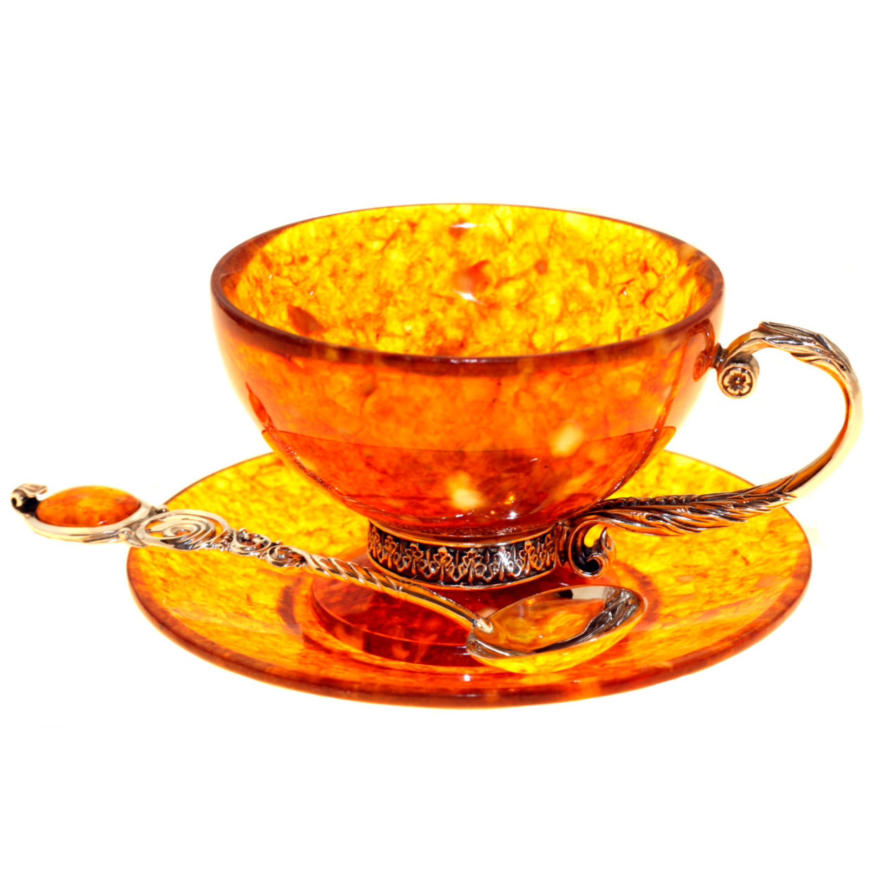 Чайный набор из янтаря с ложкой - артикул: AP3302 | Мосподарок 