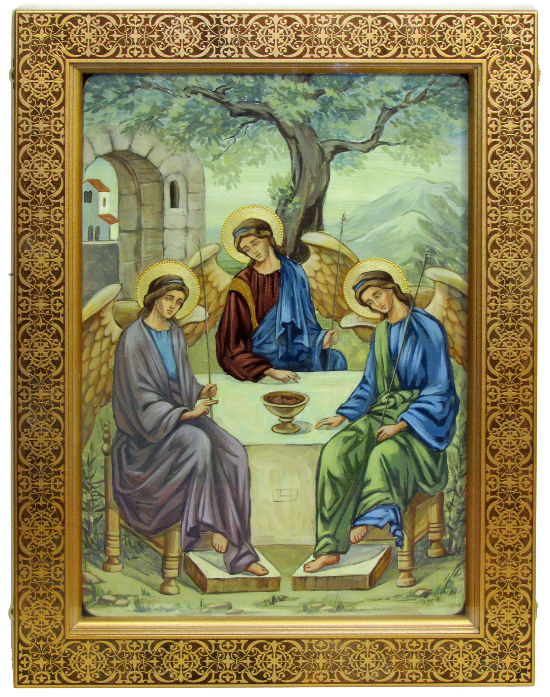 Живописная икона "Троица" в березовом киоте - купить в Москве | Мосподарок 