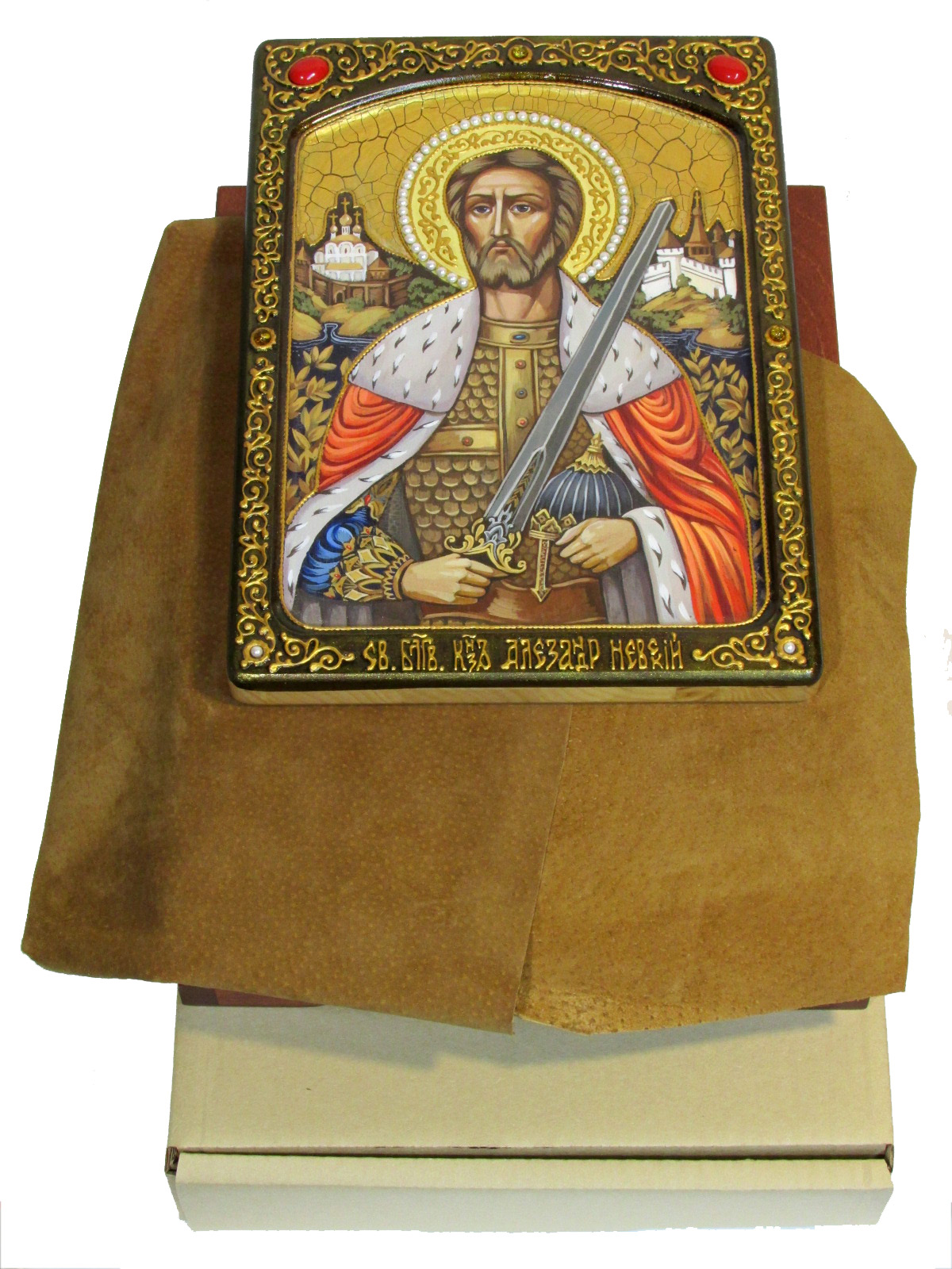 Живописная икона "Св. благоверный князь Александр Невский" на кипарисе - купить в Москве | Мосподарок 