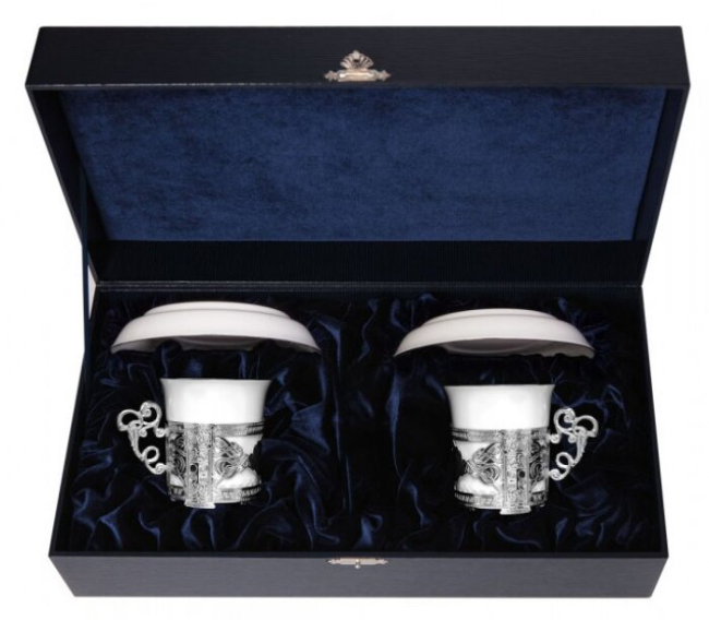 Серебряный набор кофейных чашек "Август Октавиан": блюдце, чашка Серебряный набор кофейных чашек "Август Октавиан": блюдце, чашка