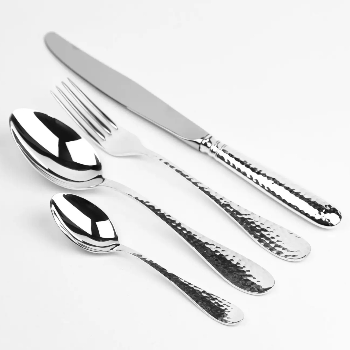 Серебряный столовый набор "Эгоист. Капелька": вилка, ложка, чайная ложка, нож, на 1 персону, ковка - артикул: AK01834 | Мосподарок 
