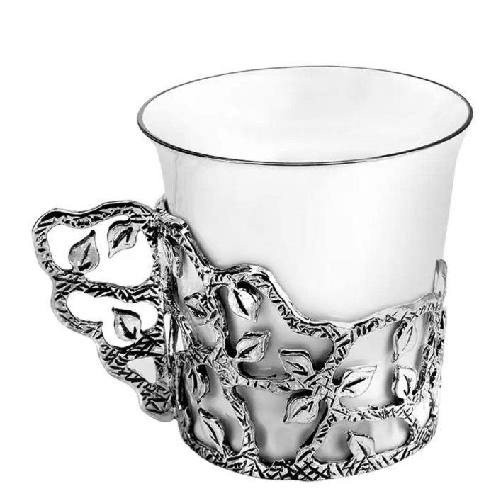 Набор кофейных чашек из серебра "Листопад" на 2 персоны, с ложками - артикул: AK01398 | Мосподарок 