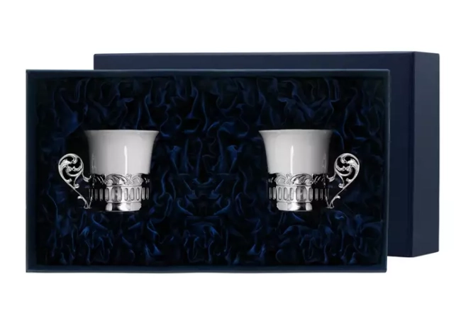 Набор кофейных чашек из серебра и фарфора "Богема"