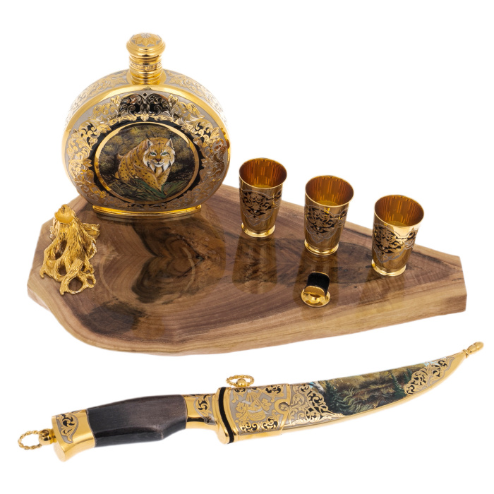 Набор для водки "Рысь" с ножом, на 3 персоны, Златоуст - артикул: 301532 | Мосподарок 