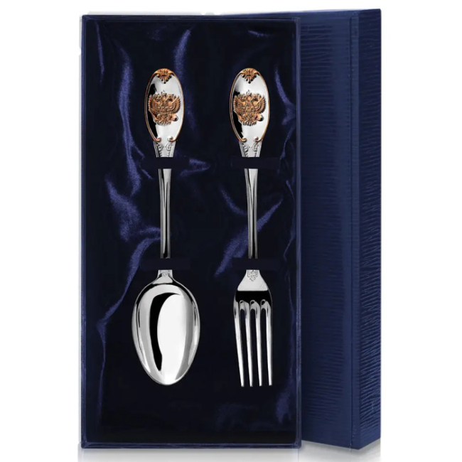 Набор из 2 столовых серебряных приборов "Единство" с позолотой, на 1 персону