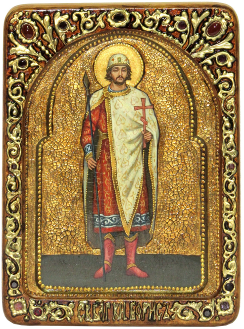 Живописная икона "Святой благоверный князь Борис" на кипарисе