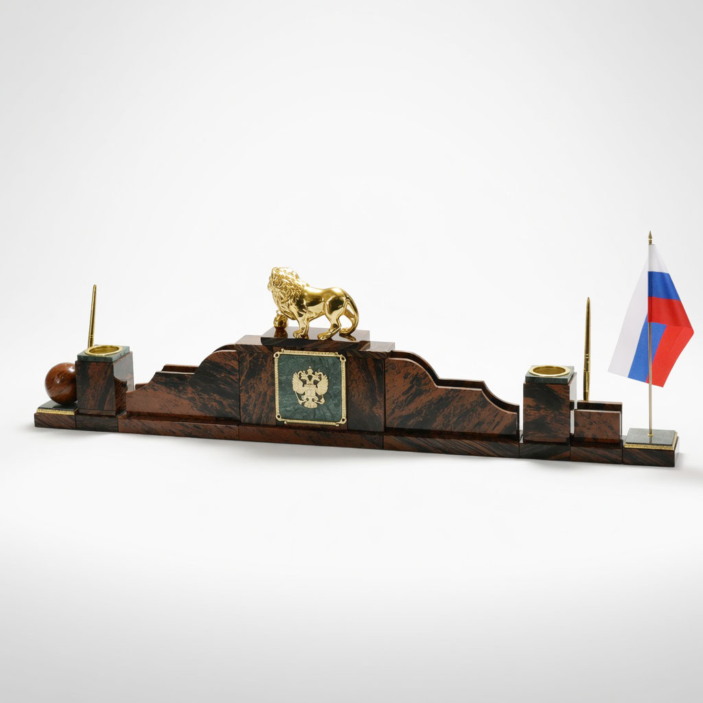 Настольный набор из обсидиана и мрамора "Лев" - артикул: AR1311 | Мосподарок 