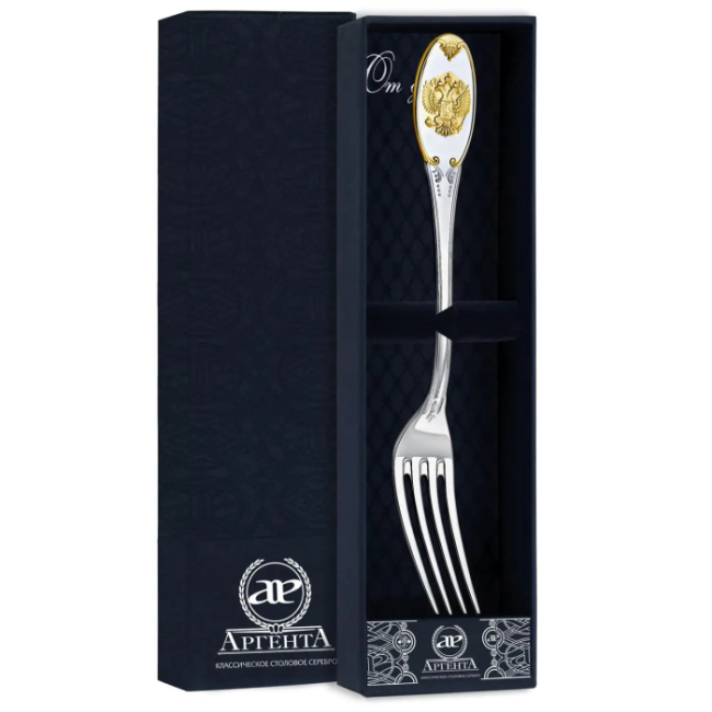 Серебряная столовая вилка "Единство" с позолотой Серебряная столовая вилка "Единство" с позолотой