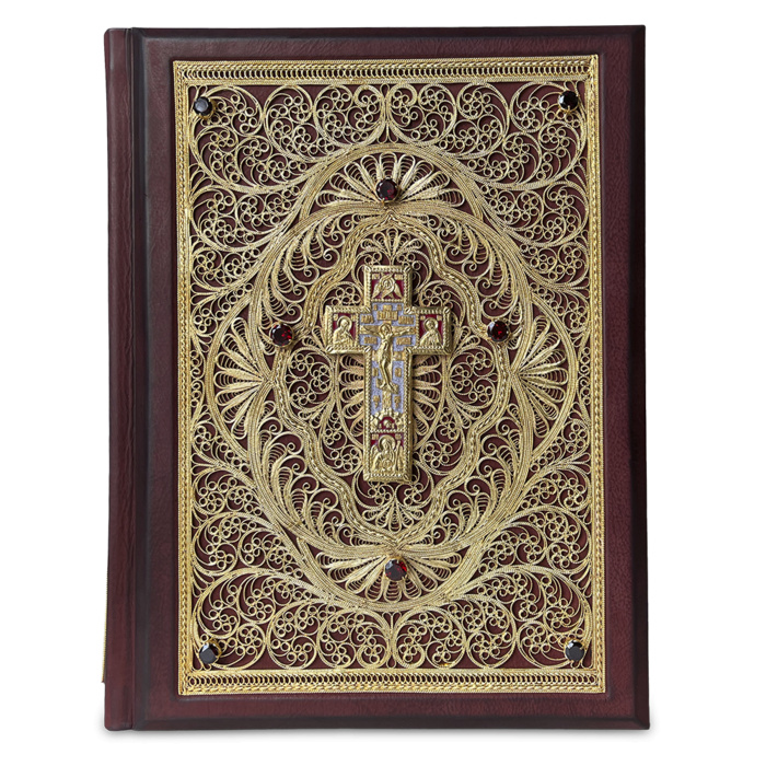 Библия большая в миниатюрах Палеха с филигранью (золото), гранатами - артикул: 800116 | Мосподарок 