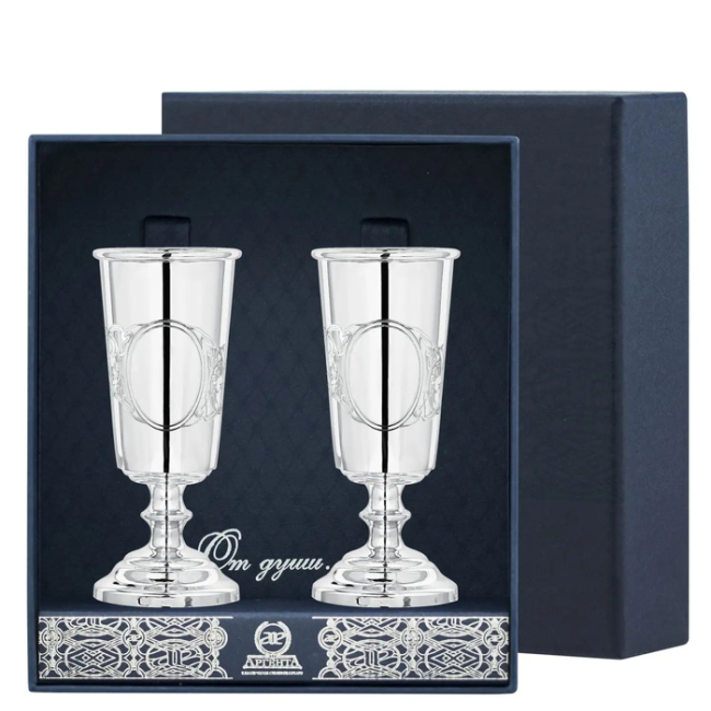 Серебряный набор рюмок "Подарочная" 2 предмета в футляре Серебряный набор рюмок "Подарочная" 2 предмета в футляре