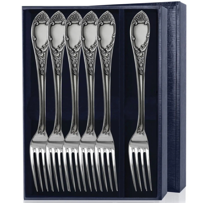 Набор серебряный столовых вилок "Престиж" с чернением, на 6 персон, в футляре Набор серебряный столовых вилок "Престиж" с чернением, на 6 персон, в футляре