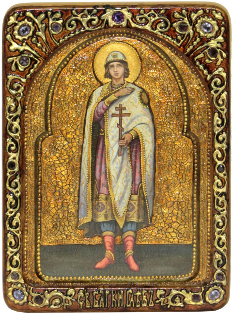 Живописная икона "Святой благоверный князь Глеб" на кипарисе