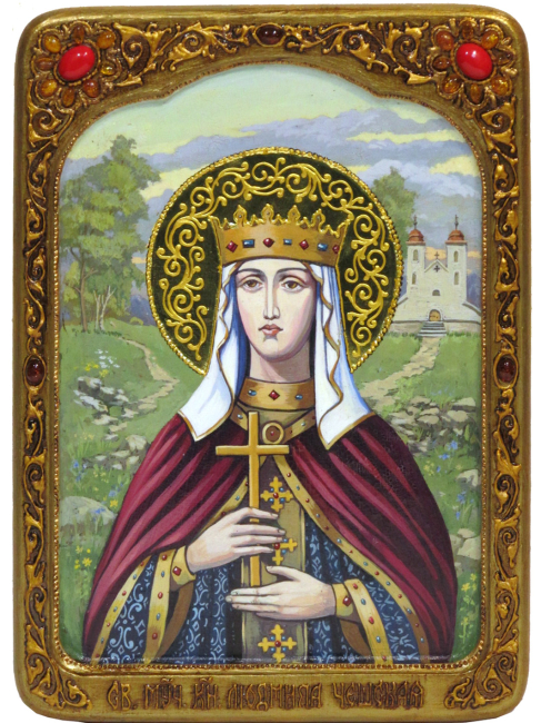 Живописная икона "Святая Мученица Людмила Чешская" на кипарисе