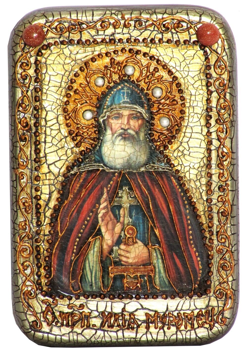 Настольная икона "Преподобный Илия Муромец, Печерский" на мореном дубе - купить в Москве | Мосподарок 