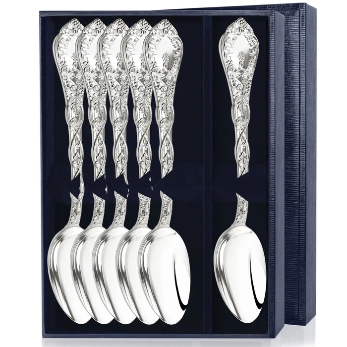 Набор столовых ложек серебряный "Виноградная лоза" 6 предметов, на 6 персон,в футляре - артикул: AK01772 | Мосподарок 