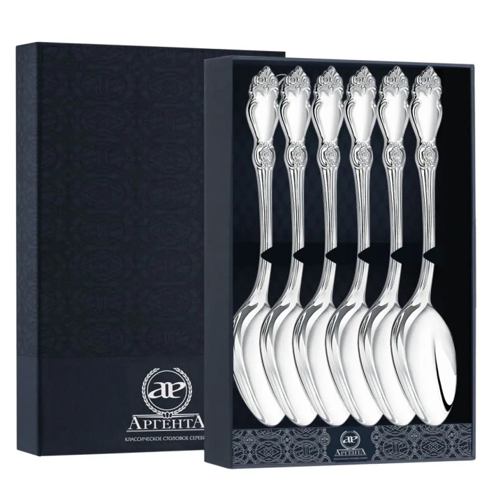 Набор серебряных чайных ложек "Серебряная роза" на 6 персон - артикул: AK01853 | Мосподарок 