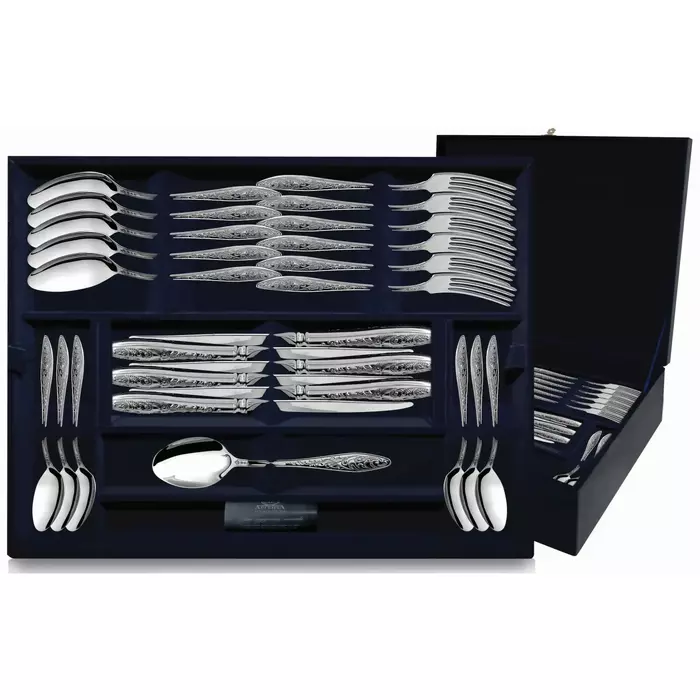 Серебряный столовый набор "Морозко": вилка, ложка, нож, чайная ложка - артикул: AK01723 - стоимость: 721 000 руб. Серебряный столовый набор "Морозко": вилка, ложка, нож, чайная ложка - артикул: AK01723 | Мосподарок