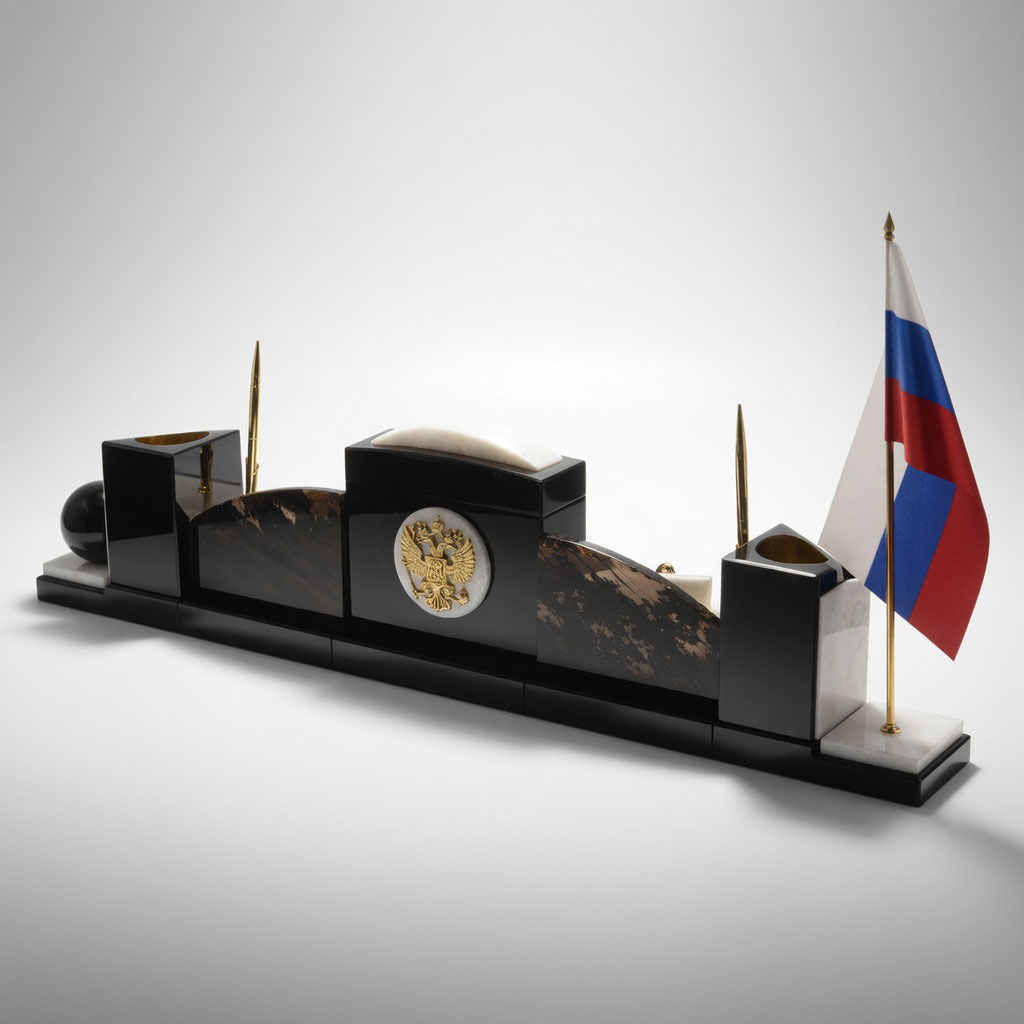 Настольный набор из обсидиана и мрамора "Россия" - артикул: AR1311 | Мосподарок 