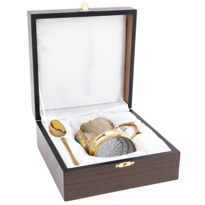 Подстаканник с малахитом "Украшенный" Златоуст - артикул: 301121 | Мосподарок 