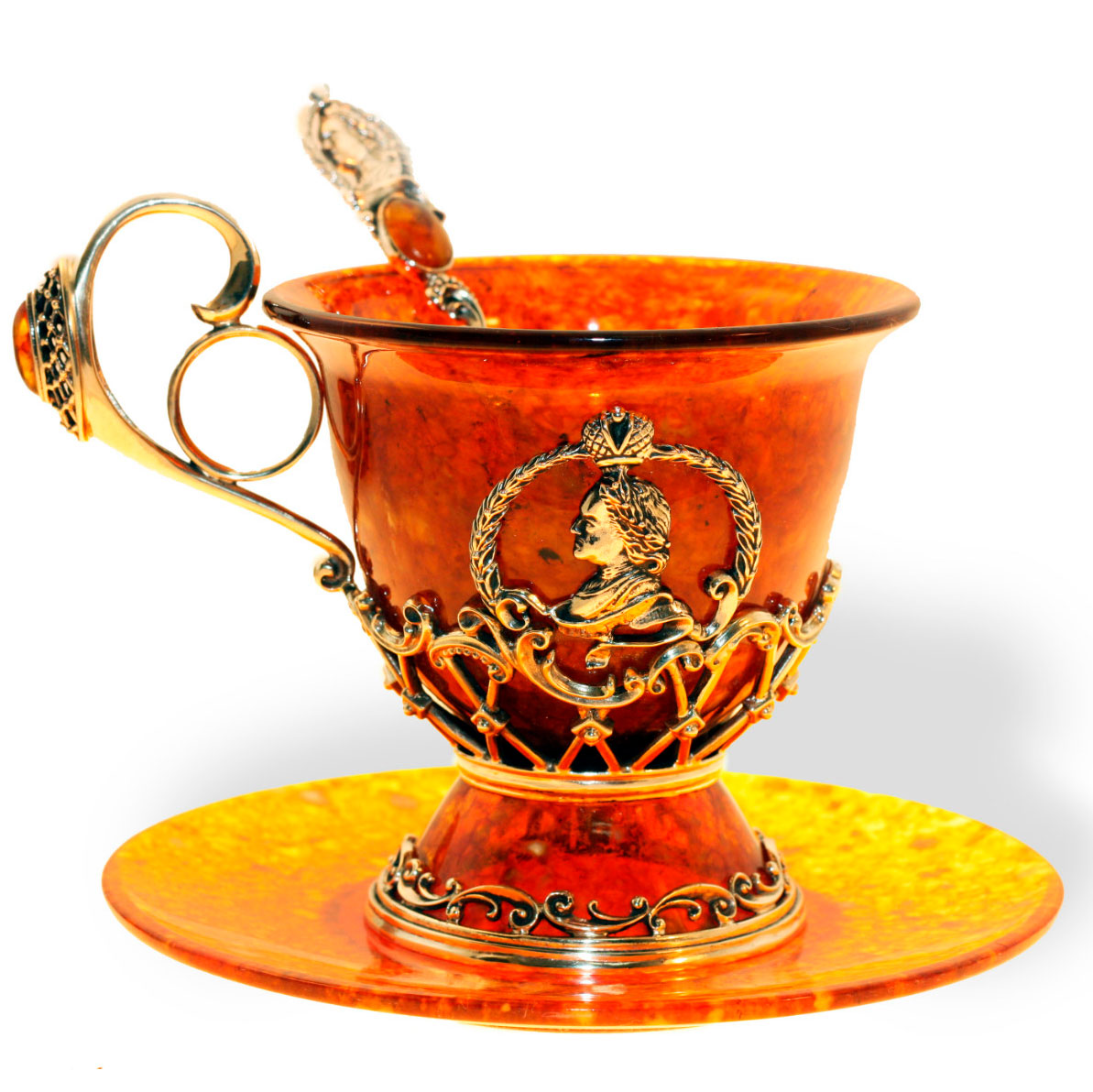 Чайный набор из янтаря "Пётр I" - артикул: AP9302 | Мосподарок 