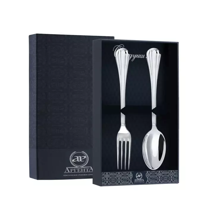 Серебряный столовый набор "Меридиан": вилка и ложка - артикул: AK01702 - стоимость: 48 000 руб. Серебряный столовый набор "Меридиан": вилка и ложка - артикул: AK01702 | Мосподарок