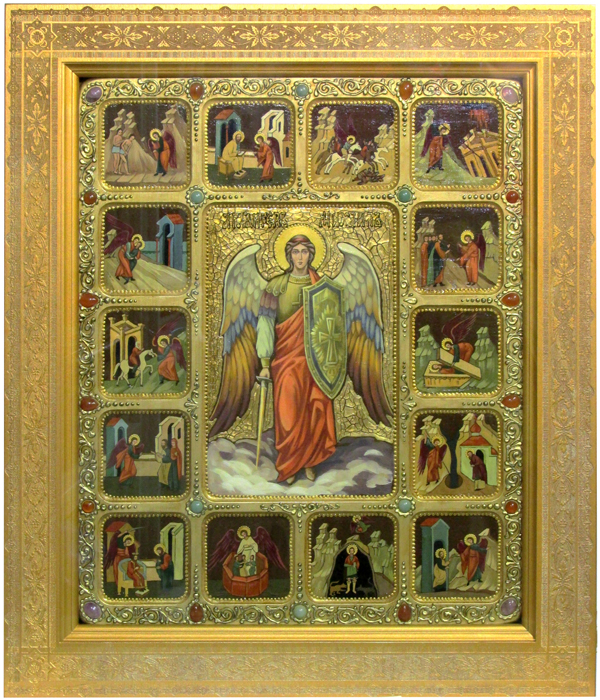 Живописная икона "Архангел Михаил" с житийными сценами на кипарисовой доске - купить в Москве | Мосподарок 