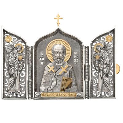 Серебряный складень «Святой Николай» (средний)