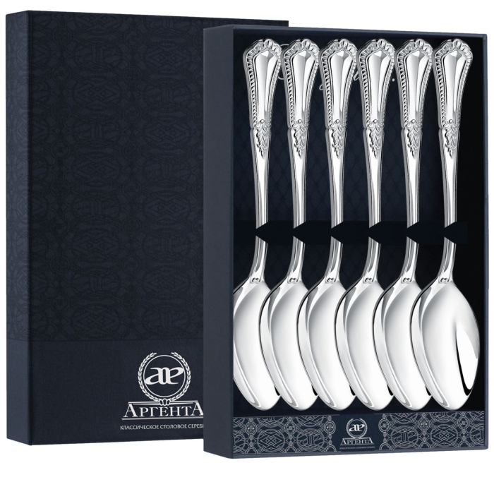 Серебряный набор десертных ложек "Фаворит" на 6 персон - артикул: AK01221 - стоимость: 107 900 руб. Серебряный набор десертных ложек "Фаворит" на 6 персон - артикул: AK01221 | Мосподарок